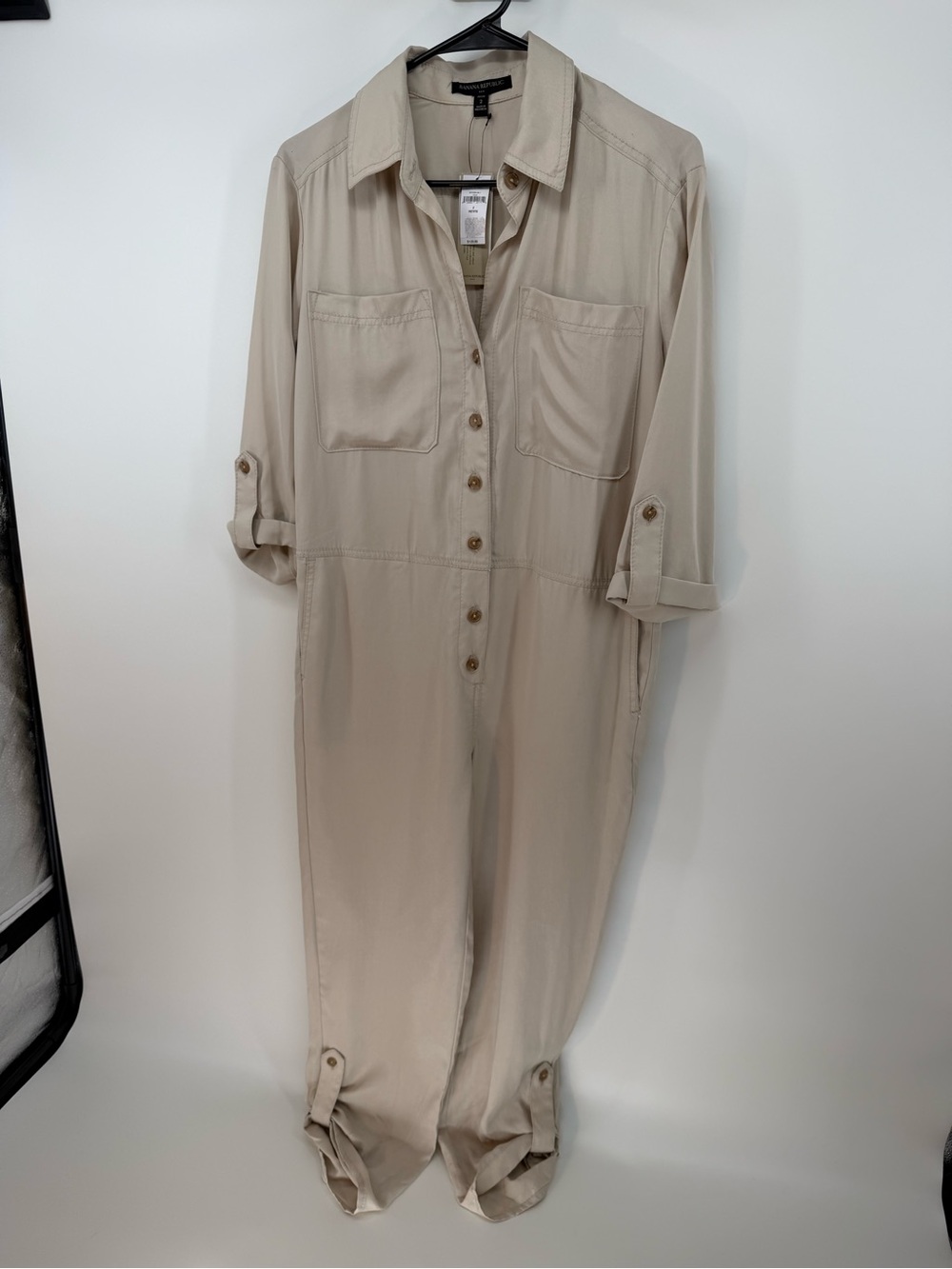 Banana Republic Beige Long-Sleeve Utility Jumpsuit Dress